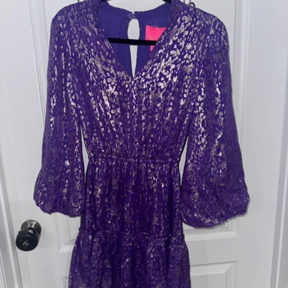 Lilly Pulitzer Dresses & Skirts - Lilly Pulitzer Joella Silk Concord Purple Wildside Metallic Dress NWT 0